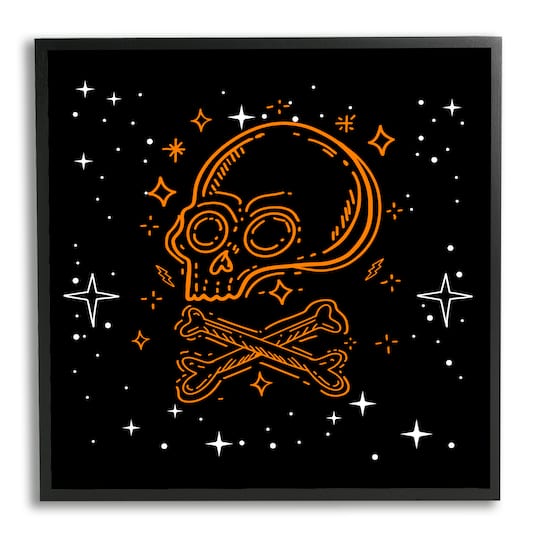 Stupell Industries Skull Crossbones Halloween Stars Framed Giclée Wall Art